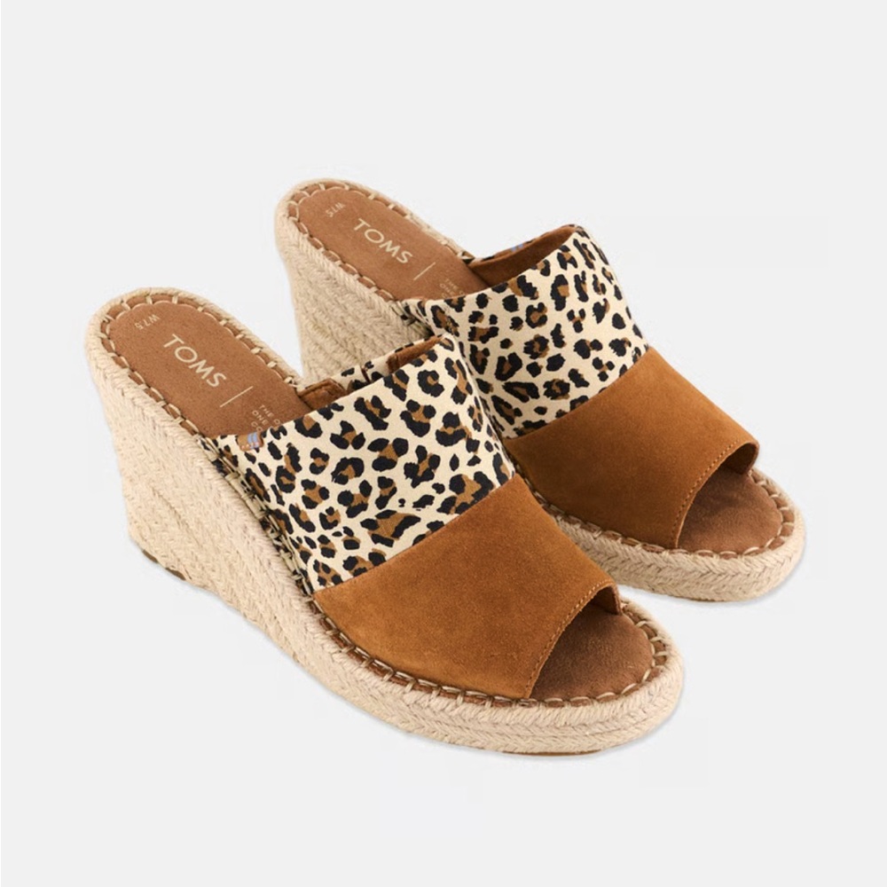TOMS | Monica Mule Slip On Wedges in Leopard and Suede Sz 6 NWOT